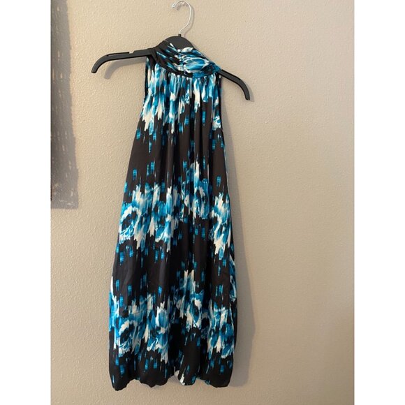 Derek Lam Dress Blue White XL Extra Large Silky Washable Halter Resort Cruise - Picture 5 of 6